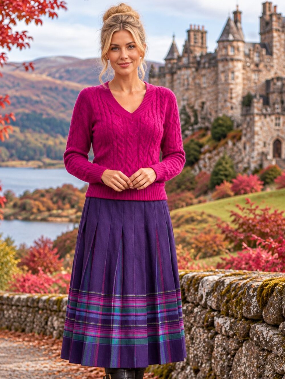 Pendleton Wool Pleated Purple Plaid Midi Skirt - 16 / 32" waist - EUC